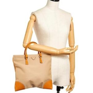 Prada Cinghiale Trimmed Y2K Cream Tan Orange Structured Vintage Canapa Tote Bag